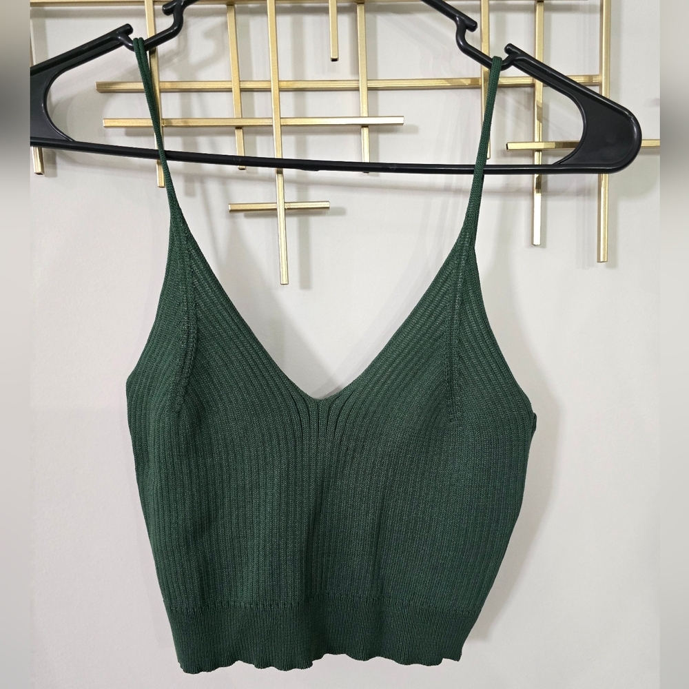 Green Ribbed Knit Crop Top